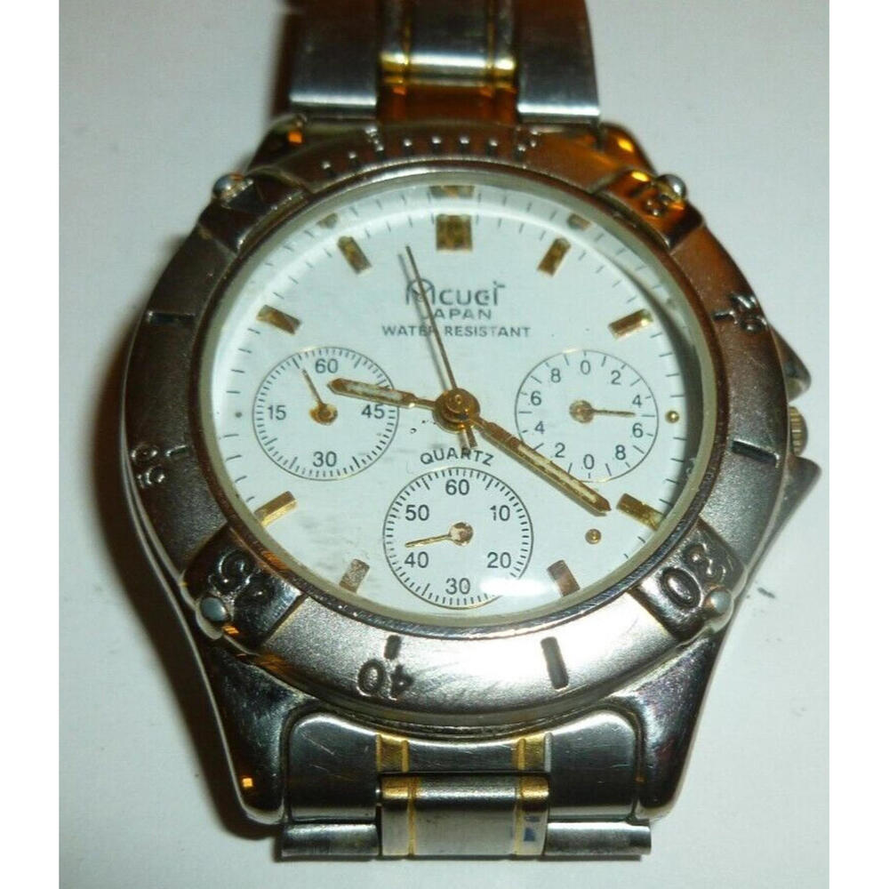 ACUCI JAPAN QUARTZ MENS STAINLESS STEEL‎ LINK WATCH Chrono
